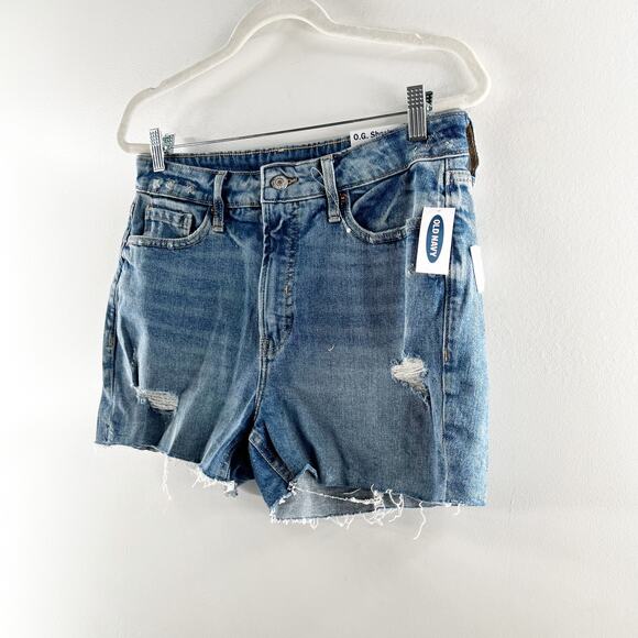 Old Navy High-Rise Distressed O.G. Straight Ripped Cut-Off Jean Shorts Dahlia 10 - Picture 5 of 7